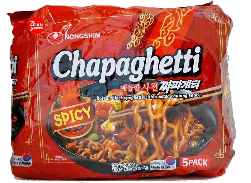 NONGSIM Instant Noodle Chapagetti Spicy Korean Black SpaghetHti With Roasted Chajang Sauce 685g (137g x 5Pcs)